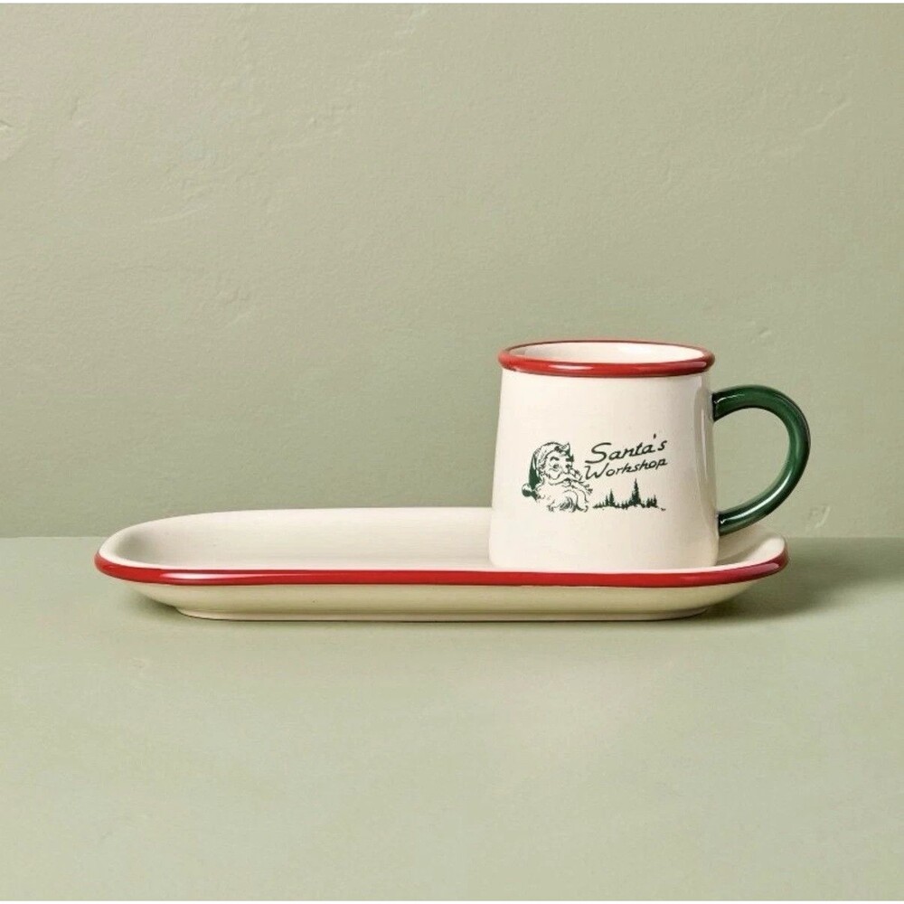 Hearth & Hand 2pc Santa’s Workshop Mug & Cookie Tray Set Rustic Farmhouse NWT